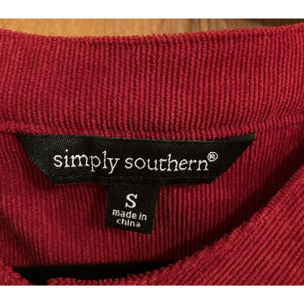 Simply Southern Womens S Red Corduroy Tiered Button Down Belted Mini Dress - Picture 2 of 9
